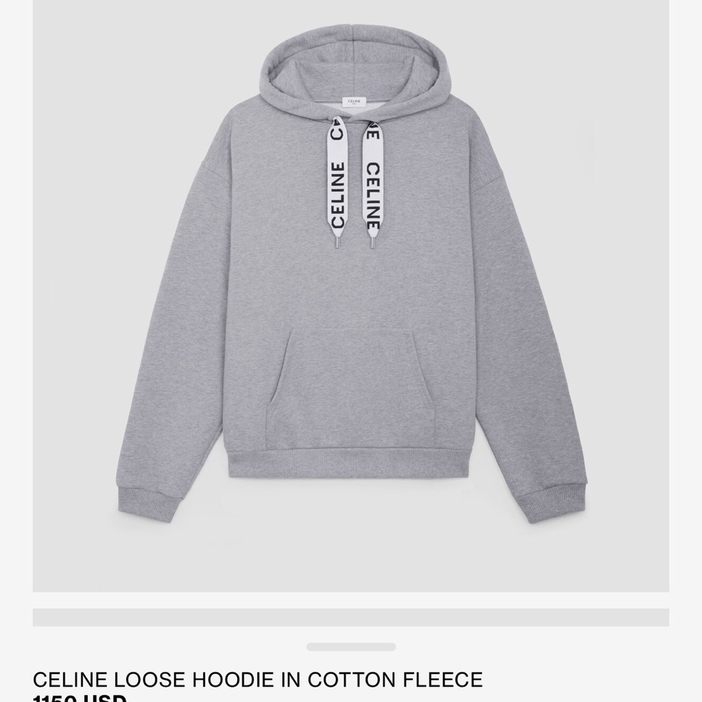 Celine Gray Loose Hoodie in Cotton Fleece